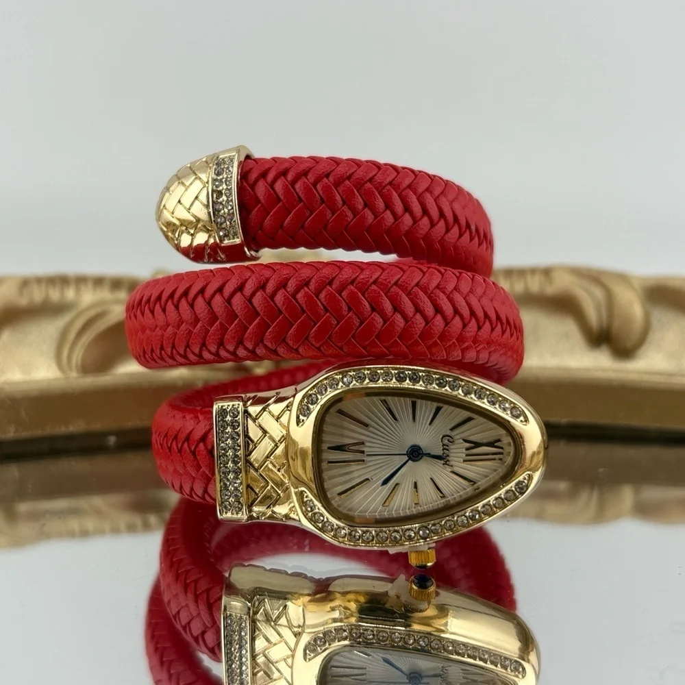 Elegant Serpenti Wrap Bracelet Watch – Red & Gold Tone ✨ - Picture 8 of 14